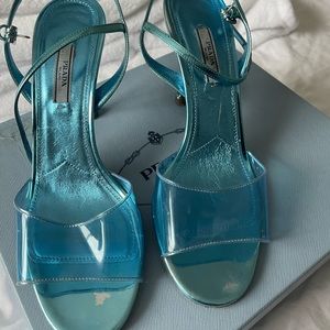 Beautiful Blue Metallic PVC Prada Heel Sandals